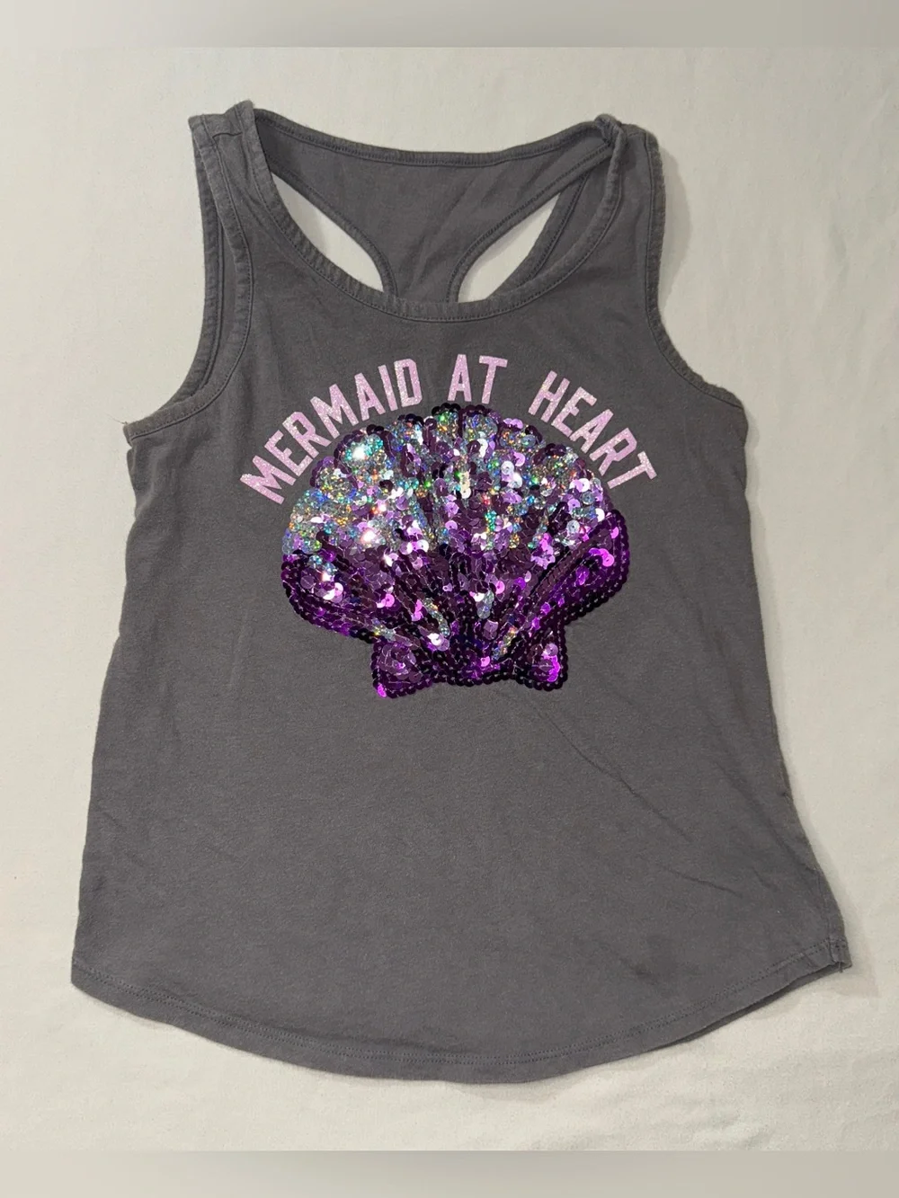 Mermaid Heart Seashell Sequin Tank Top Girl’s 10 Sleeveless Top Summer Justice
